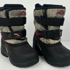 Acton Kids Winter Boots Size 9 Black Beige Flat Heel Hook & Loop Round Toe
